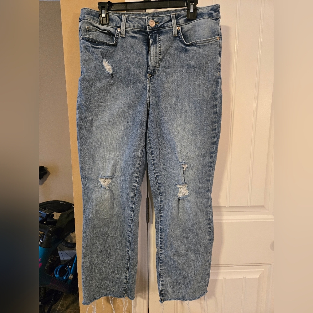LC Lauren Conrad Light Blue Distressed Straight Leg Jeans Sz 12